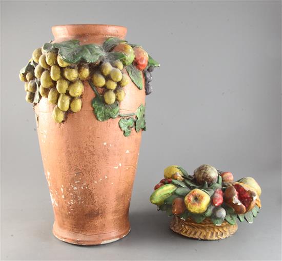 A Clare Sheridan painted plaster vase  & a fruit group